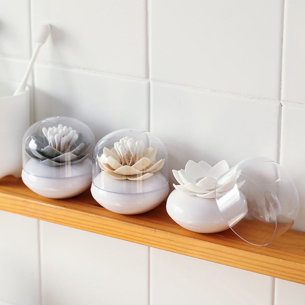 Hisopo de algodón portátil para almacenamiento de palillos de dientes, soporte de flor de loto, contenedor a prueba de polvo, organizador para el hogar, caja de Decoración de mesa