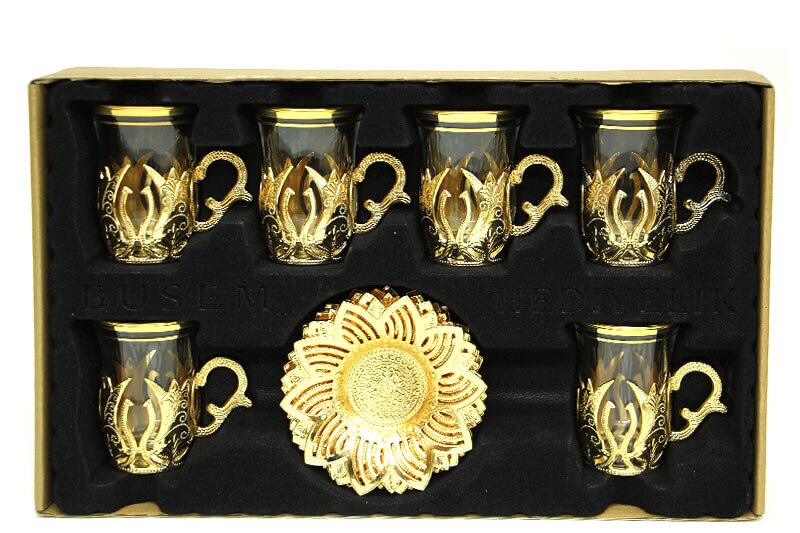 Turkiska tekoppar set arabiskt glas kopp mugg kaffe gjord i turkiet bästa handgjorda koppar vatten zamzam serveringsglas tefat