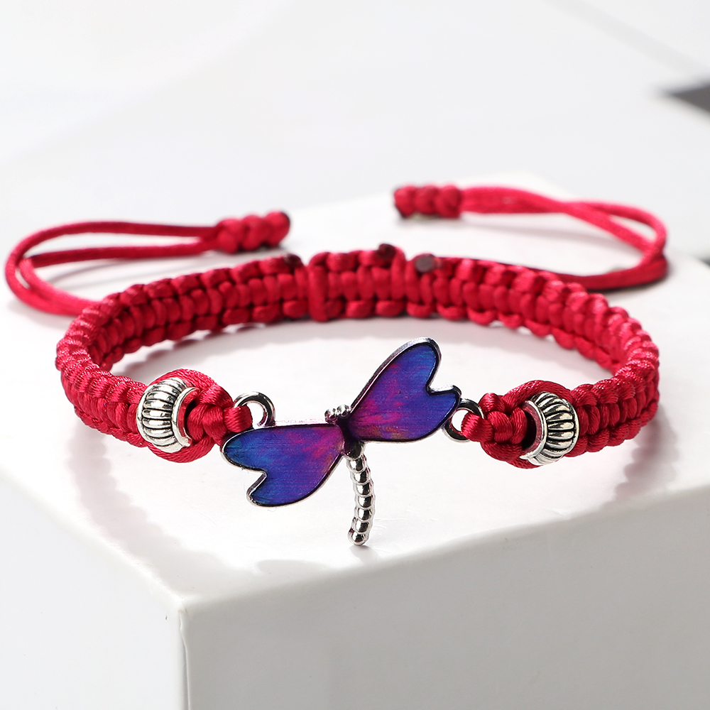 Dragonfly Hanger Gevlochten Armbanden Lucky Paars String Touw Vrouwen Mannen Mode-sieraden Handgemaakte Verstelbare Armbanden Charm: Bruingeel