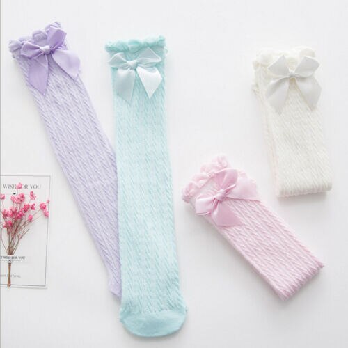 Chaussettes en coton avec gros nœud aux genoux pour bébés, vêtements d'été pour enfants en bas âge, coton, longs et doux, 100%