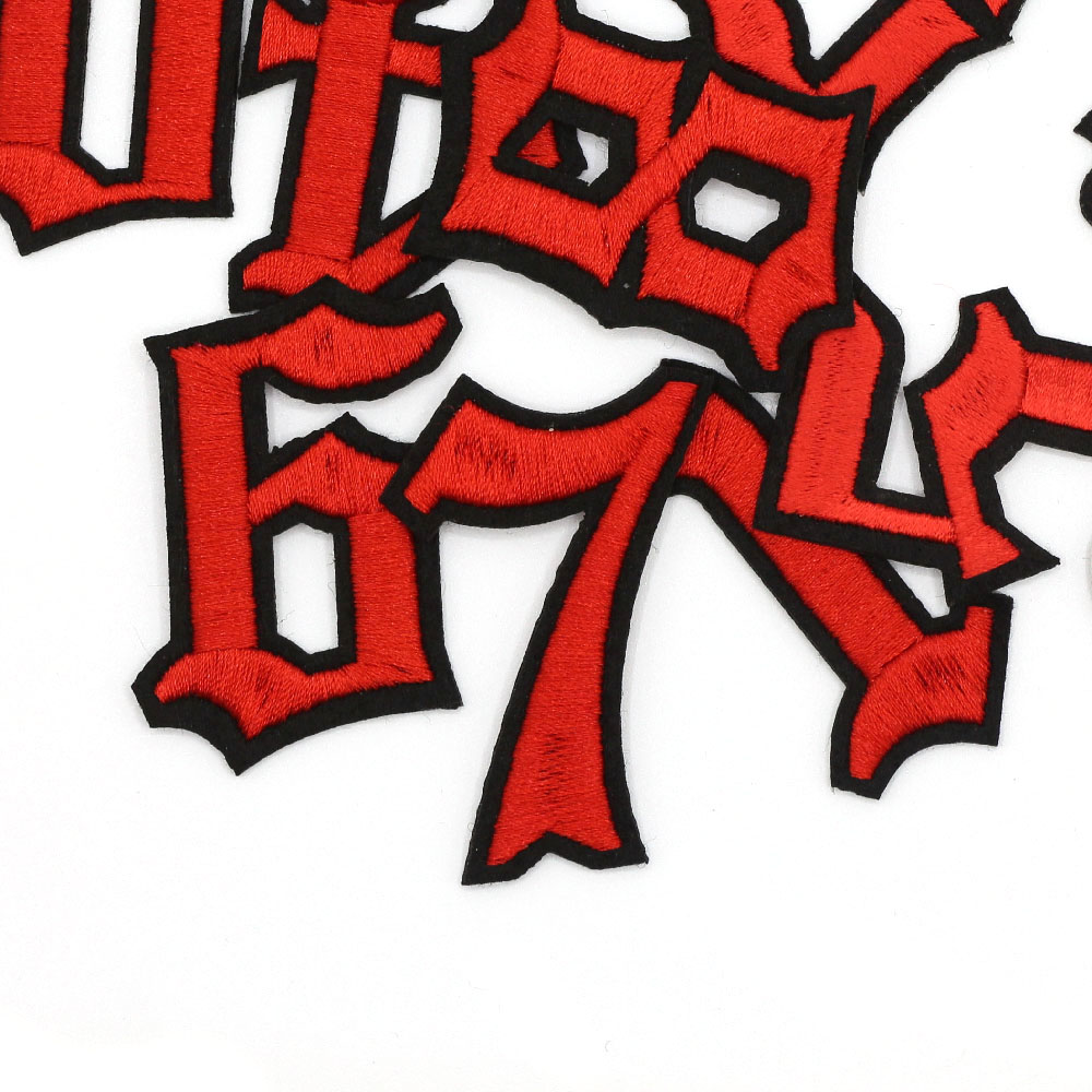 1Pc Red Number Patches Gothic Style Alphabet Embroidery Patches Iron On Patches for Clothes DIY Name Garment Accessories