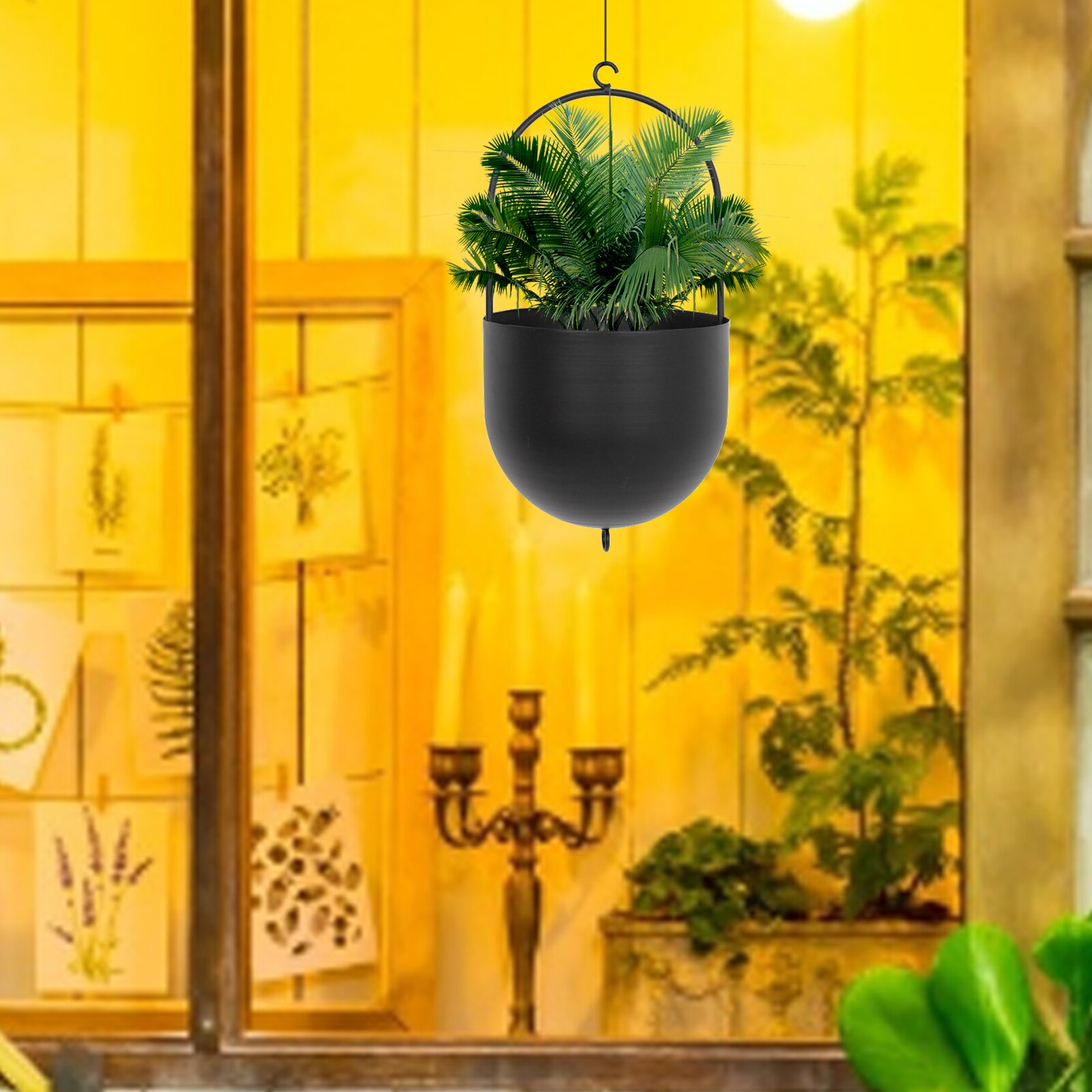 Nordic Wrought Iron Hanging Pot Metal Hanging Flower Pot Round Metal Plant Hanger Hanging Planter Home Garden Balcony Decoration