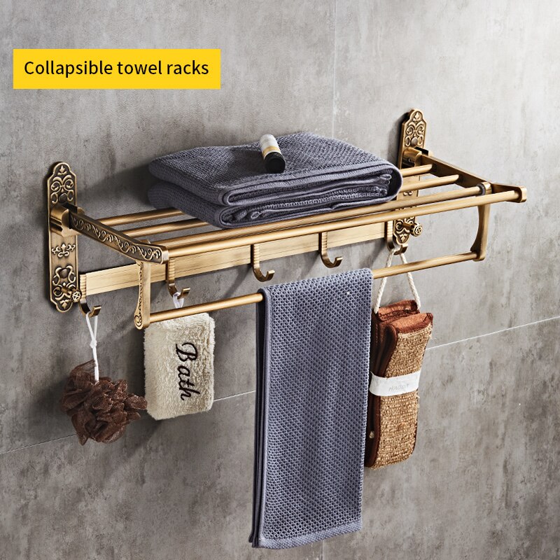 Antiek Messing Badkamer Accessoires Set Plank Handdoek Bar Cup Houders Haardroger Rack Tissue Holder Roll Papier Houder Zeepbakje: towel racks