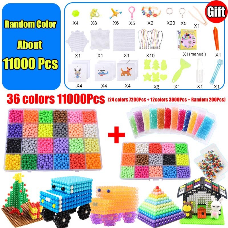 Refill Hama Beads Puzzle 3D Handmade Magic Aquabeads DIY Water Spray Beads Set Ball Games Children Toys for girls: 30Color 11000P