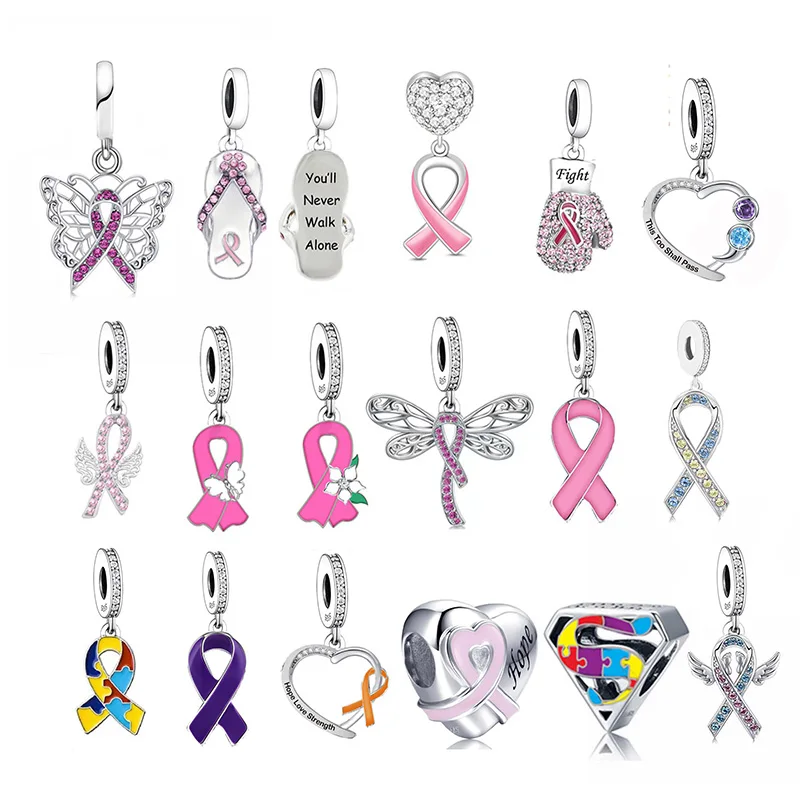 FC Jewelry – Bracelet à breloques Original en argent 925, gant de boxe, combat du Cancer du sein, perle de sensibilisation pour la fabrication de Berloque