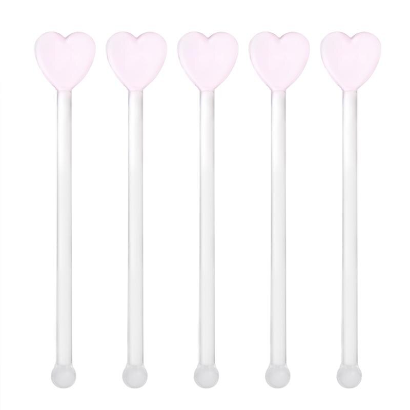 Varilla de agitación superior redonda, varilla de cristal brillante, en forma de Sakura, agitador de vino, agitador de bebidas para el hogar: 12cm 5pcs heart