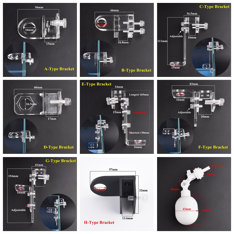 Support de Valve à flotteur à bille, 8 Types, support de serrage en verre pour Aquarium, Valve à flotteur pour Aquaculture, connexion, accessoire réglable