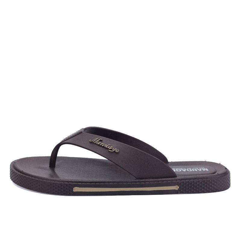Sommar strand flip flops herr pu tofflor herr svarta lägenheter sandaler herr gummi halkfria badrumsskor chanclas hombre x -183: Brun / 7