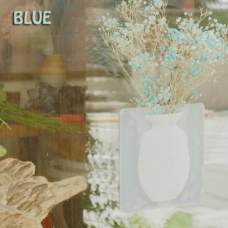 Hjem glaspasta vase silikone blade flaske klistermærke krop til glasvæg blomsterpotte: Blå