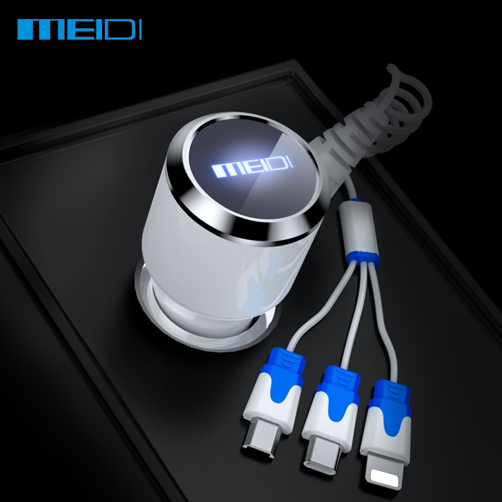 MEIDI Autolader Adapter met 3 Oplaadkabel voor iPhone Type-c Android Mobiele Mobiele Telefoon Oplader in auto