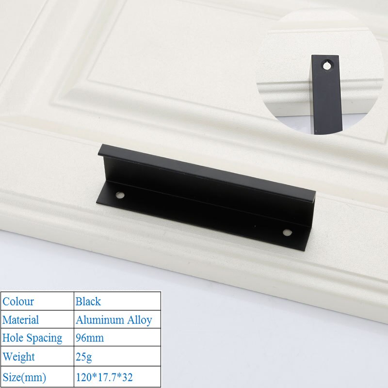 Lange Lade Deur Aluminiumlegering Deur Rand Handvat Moderne Minimalistische Onzichtbare Zwart Handvat Kast Kast Handvat: Hole Spacing 96mm
