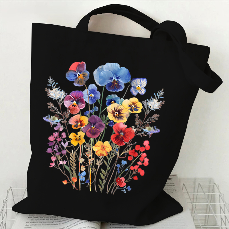 Bolso de mano de lona con estampado de flores silvestres bohemias, bolso de compras reutilizable para mujer, bolsos y bolsos, bolso de tela para compras