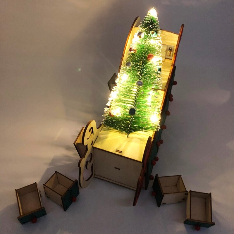 Christmas Sleigh Tree Wooden Advent Calendar Countdown LED Party Decor 24 Drawer