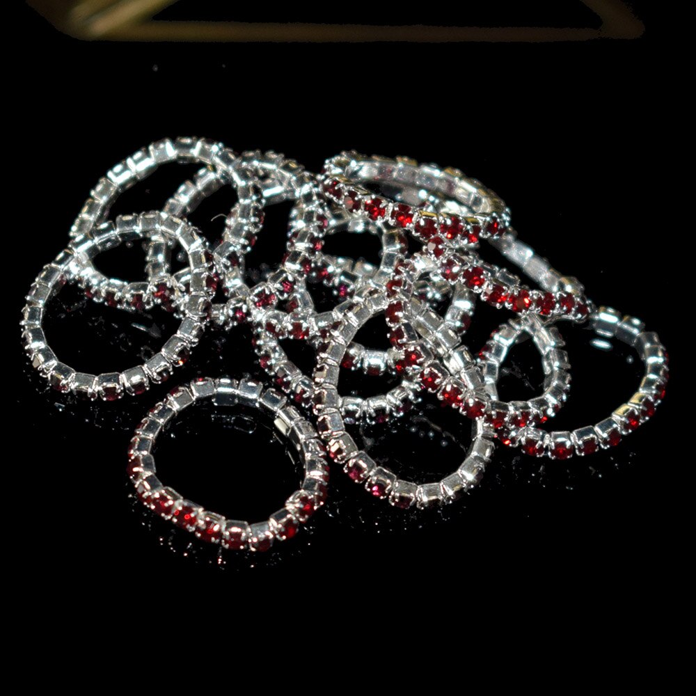 10 stück koreanische Ausführung mehrfarbige strassringe für damen, 1 reihe gemischtfarbiger kristallringe, dehnbarer kristallring, zehenring, partyschmuck: Jz-tiefrot
