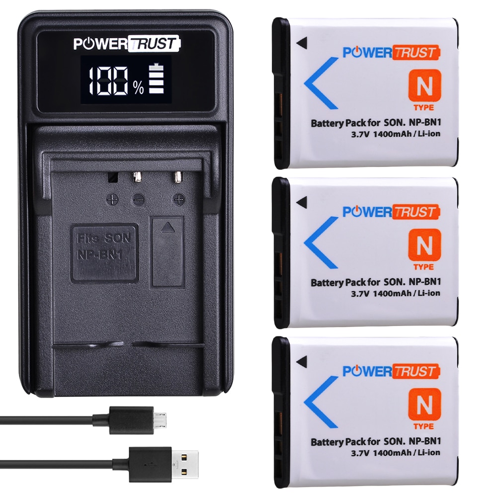 3x NP-BN1 NPBN1 BN1 Batterij + LED Lader voor Sony Cyber-Shot DSC-W800, DSC-WX220, DSC-W830, DSC-W810, DSC-QX30, DSC-QX100, DSC-QX10