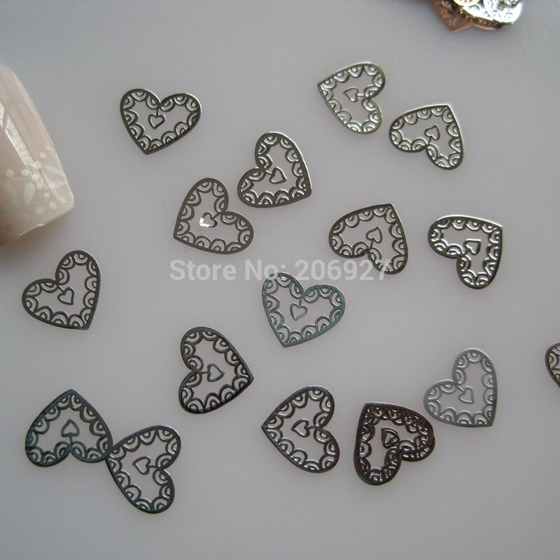 100 stuks zilveren ms243-1 schattige hart metalen sticker nail art sticker metalen nail art decoratie niet- sticker