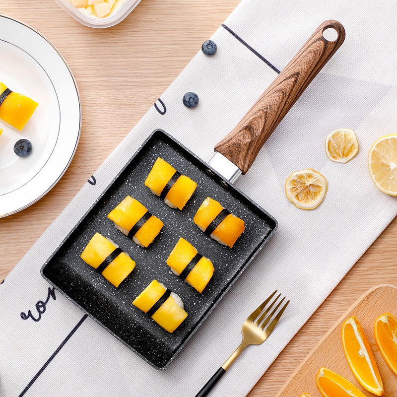 Japanse Yuzuku Vierkante Mini Non-stick Koekenpan Met Dikke Ei En Tarwe Rijst Steen Kleine Koekenpan Met gebakken Ei Huishoudelijke B