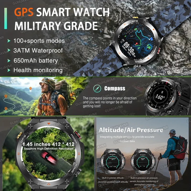 Para xiaomiimilitar certificação gps smartwatch 1.43 ''tela amoled bússola barômetro ip68 à prova dip68 água esportes pulseira de fitness
