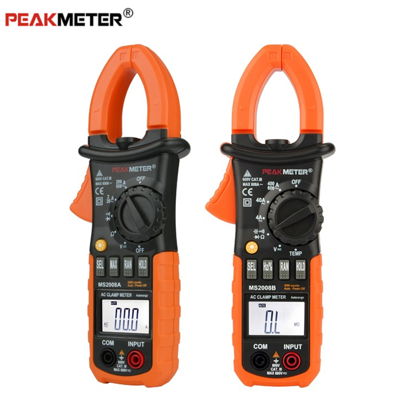 Peakmeter PM2008A/PM2008B Professionele Digitale Ac 600A Stroomtang Backlight Multimetro Klemmen Lekkage Met Zwarte Tas