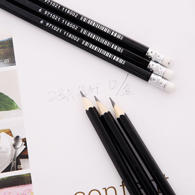 12pcs/Lot Wooden Lead Pencils 2B Pencils Stationery Office &amp; School Supplies Wood pencil for student drawing writing With eraser