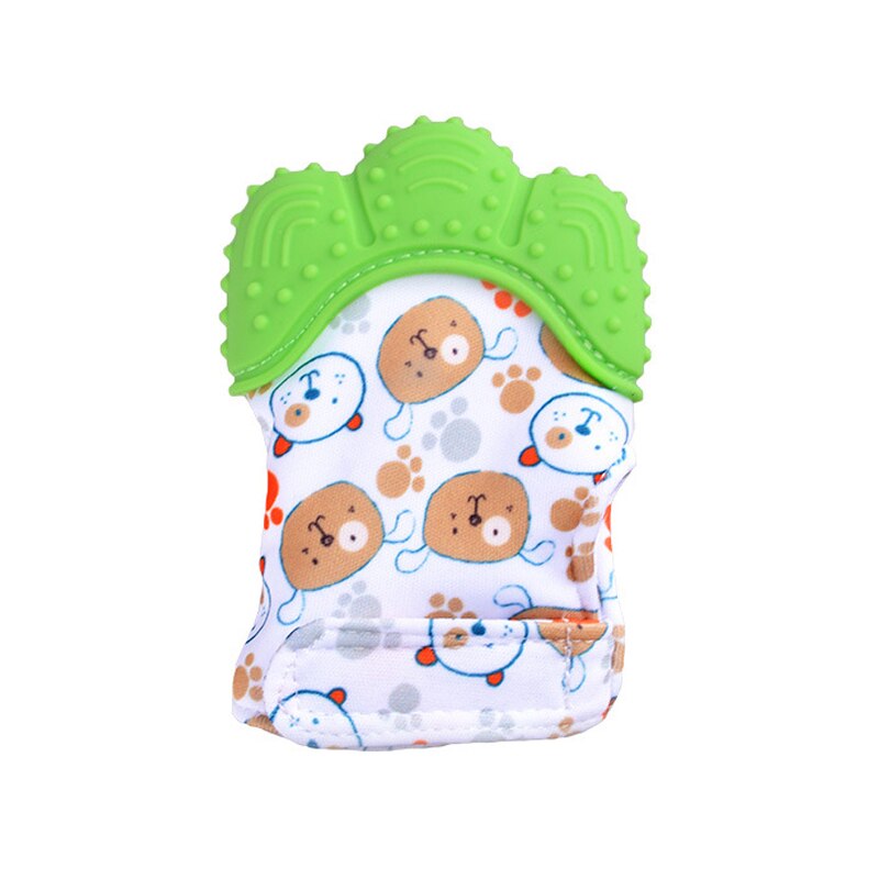 Baby Silicone Teether Gloves Animal Palm Bite Chew Training Toys Squeaky Grind Baby Teething Protect Anti-bite Gloves BPA Free: green cartoon