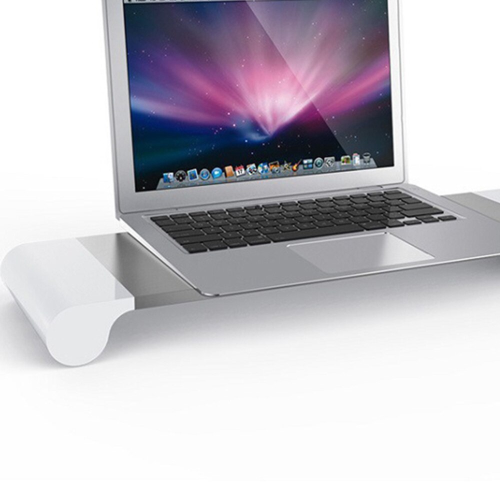 Aluminum USB Charging Ports Computer Monitor Stand Laptop Riser Holder with Plug (Silver)