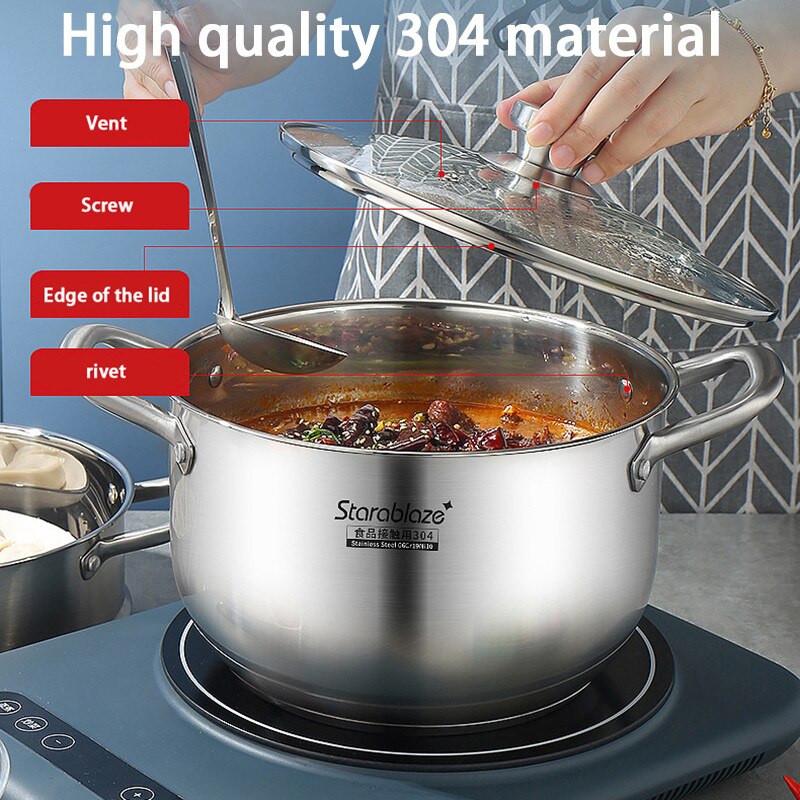 Fypo Stainless Steel Steamer Gas Induction Cooker Soup Steamboat Pot 1/2 Tier Steamer with Glass Lid Kitchen Cookware Steamer
