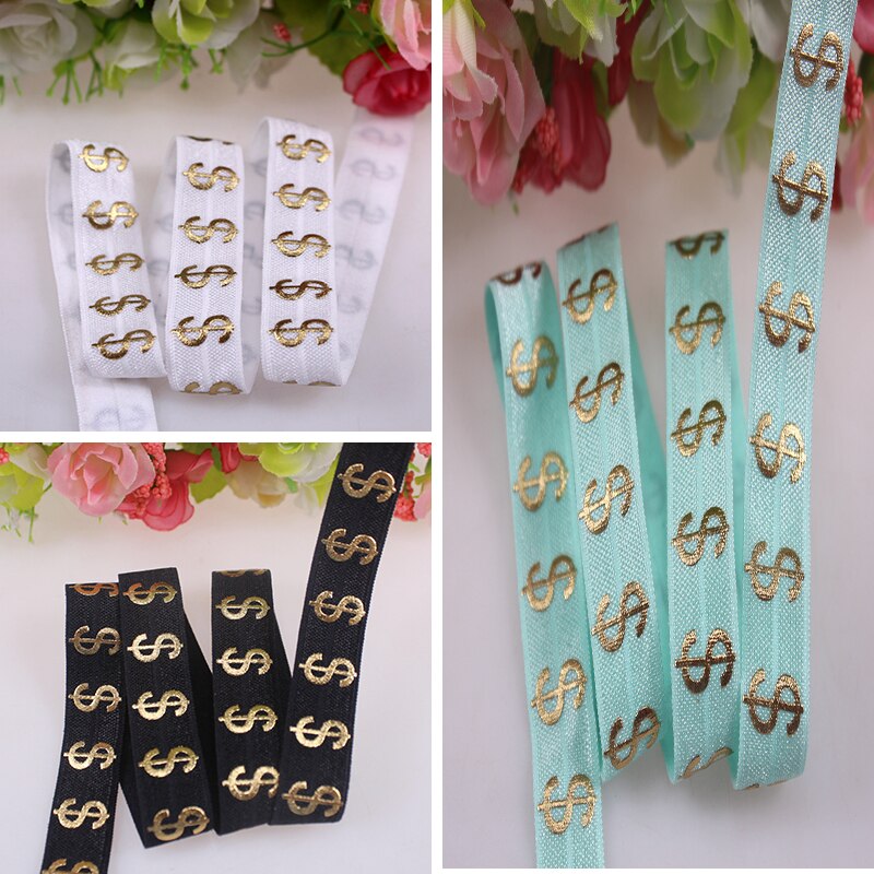 3 farben Gold folie Dollar Gedruckt Feind elastische 5/8 &quot;falten über elastische 50 Meter Profi los