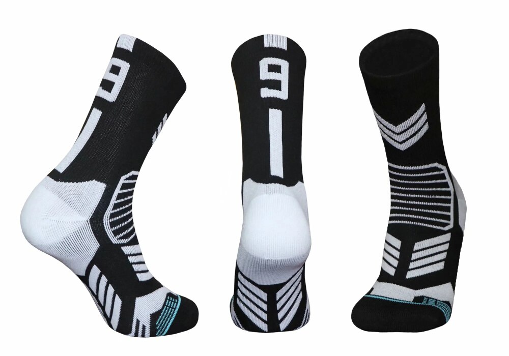 Freies kollokation 0-9 anzahl Basketball Socken Dicke Sport Radfahren Socken Nicht-rutsch Langlebig Skateboard Handtuch Boden Socken: 9 black 1pcs