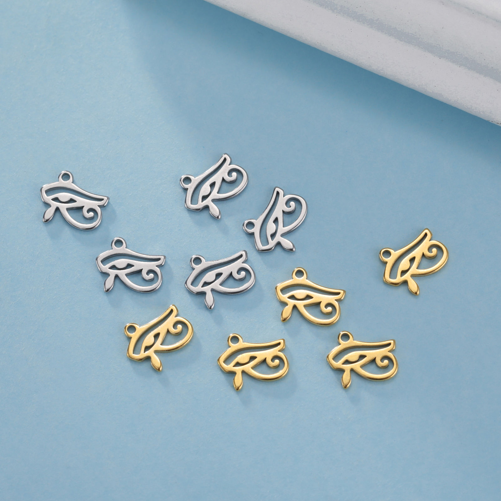 EUEAVAN-abalorios de nudo celta de acero inoxidable, 5 uds., para fabricación de joyas, colgante minimalista de flor de la vida, Egipto, mal de ojo,