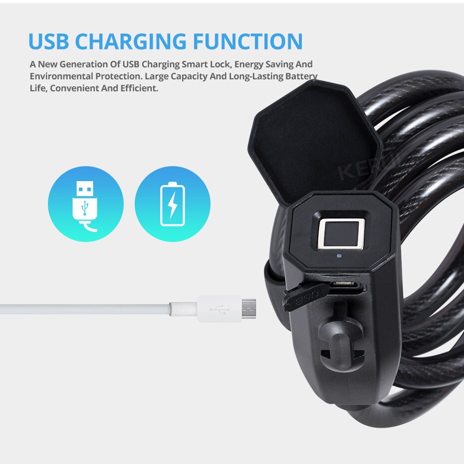 KERUI-cerradura inteligente antirrobo con huella dactilar, para motocicleta, coche eléctrico, candado con Cable para bicicleta y exterior