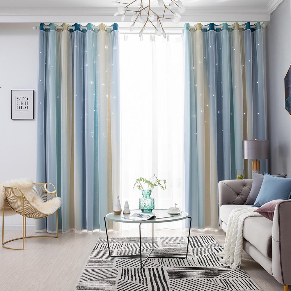 Cortina transparente de estrella hueca para ventana de Color arcoíris para niña, cortinas opacas de ventana de dormitorio, decoración del hogar