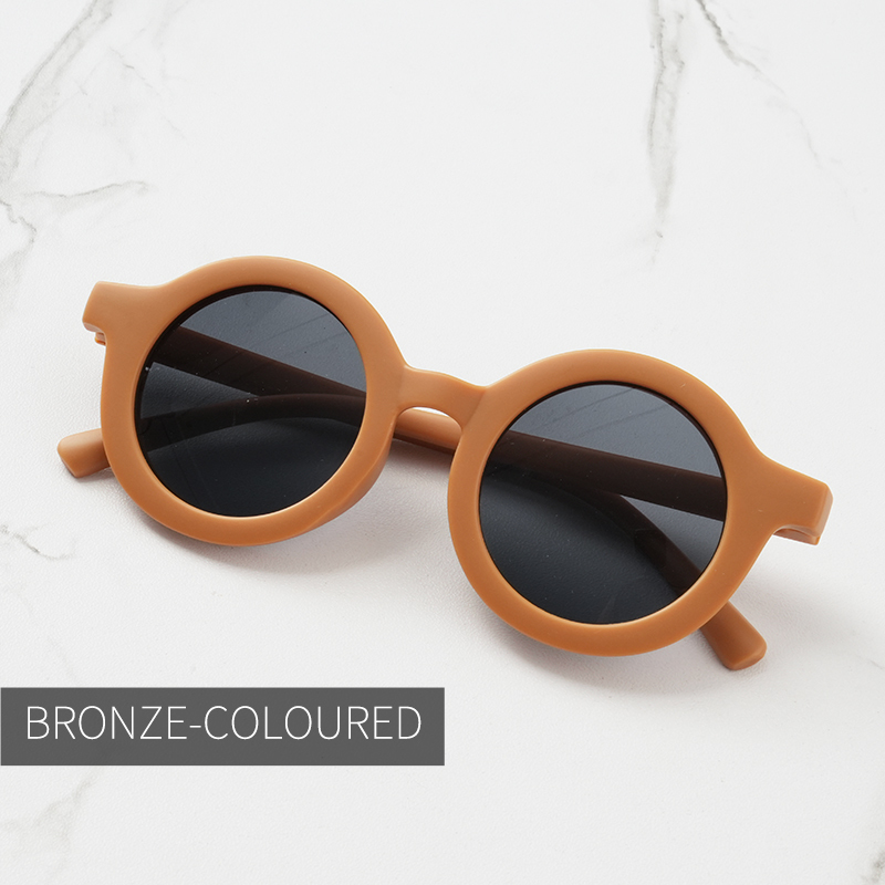 Baby sunglasses matte children's sunglasses trendy round frame retro mocha colored glasses anti purple line: Blue