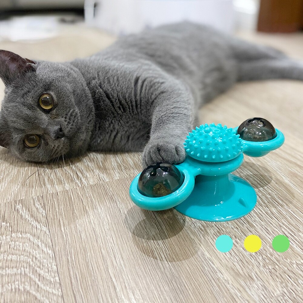 Moulin à vent pour chat, jouet de Massage rotatif amusant, boule LED d&#39;herbe à chat, nettoyage des dents, produits pour animaux de compagnie, directe