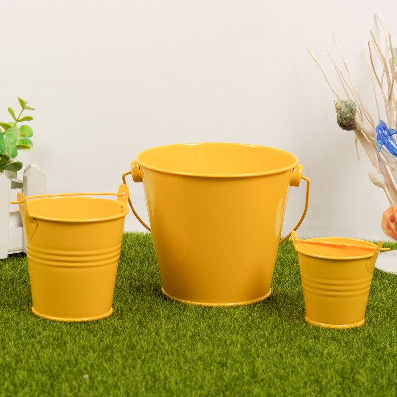 3PCS Small Metal Buckets Tinplate Mini Bucket Flower Pots Home Decoration Iron Planters Wedding Party Planters Flower Pot Decor: 3PCS Yellow