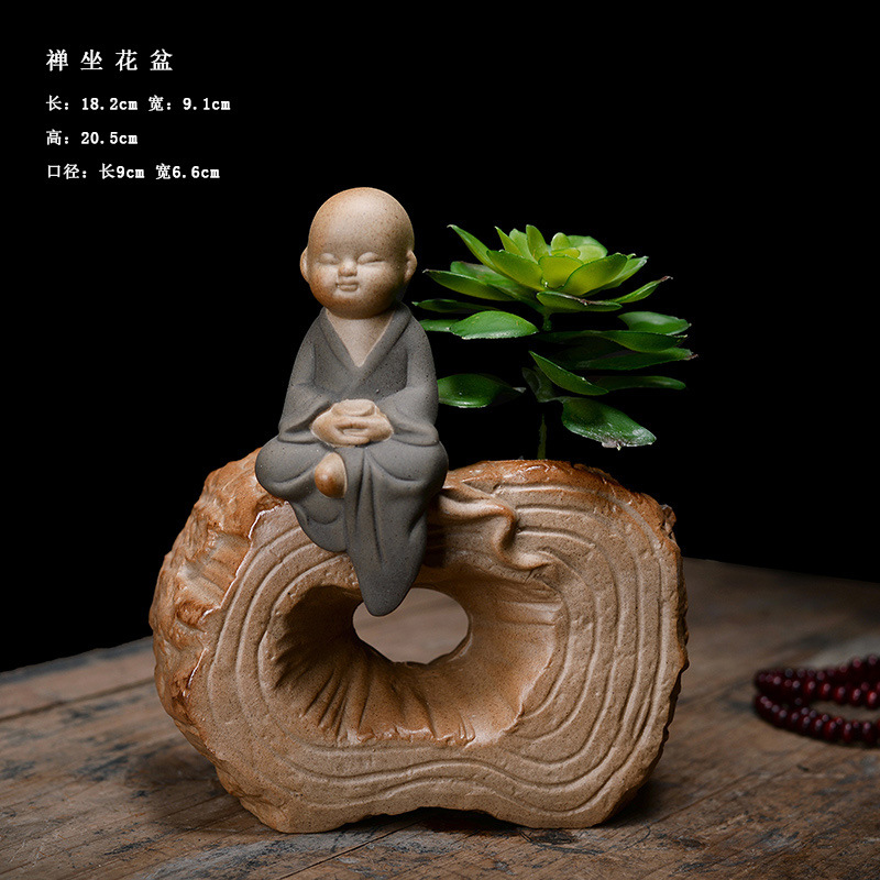 Maceta de suculentas de estilo monje Zen, suministros de jardín, macetas de vivero de bonsái, maceta de planta Retro, decoraciones para balcón, Maceteros: Gray