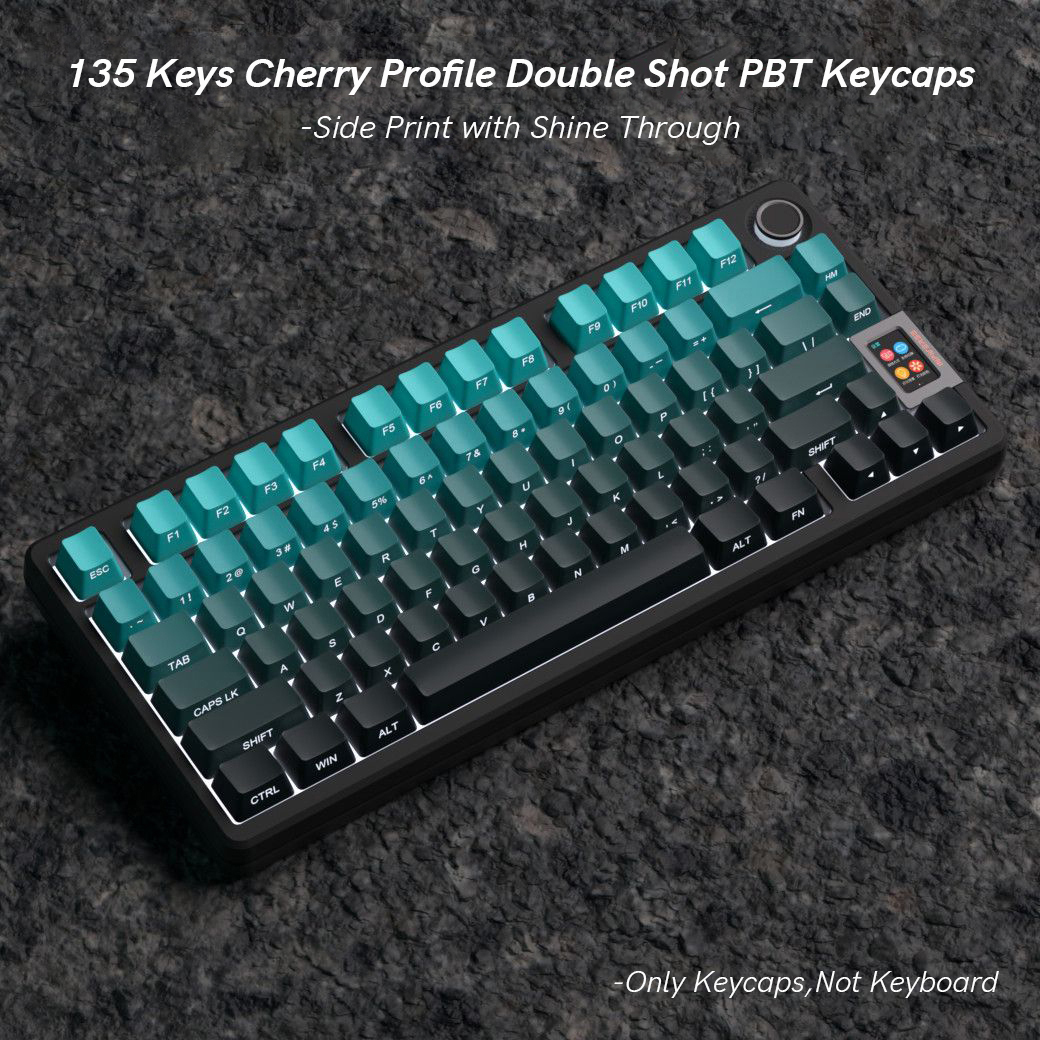 135 Keys Gradient Cyan Keycaps Double Shot PBT Keycap Side Print RGB Backlit Keycap Cherry Profile for MX Switches Keyboards: Blue