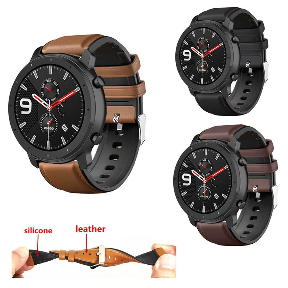 Correa de cuero + silicona para Amazfit GTR 47mm 42mm/AMAZFIT Pace Stratos 2 2s 3 Correa de reloj inteligente Correa