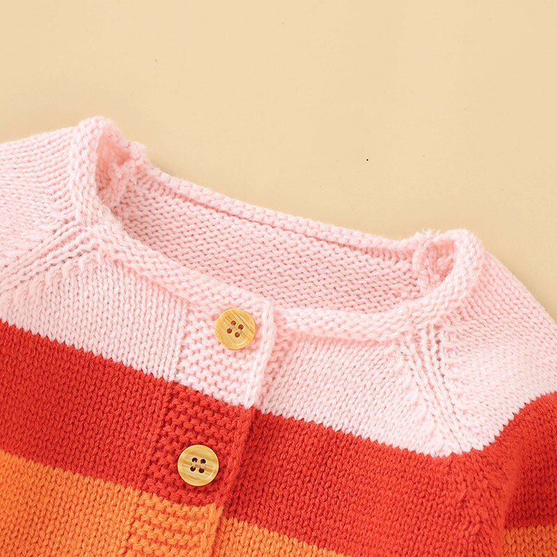 Cardigan tricoté pour petites filles, pull à rayures arc-en-ciel, col rond, manches longues, boutonnage simple, vêtements d'extérieur décontractés, automne