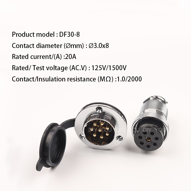 1 Set DF30 GX30 Luchtvaart Connector 2 3 4 5 7 8 10 14 Pin Vrouwelijke Plug &amp; Mannelijke Socket circulaire Flens Elektrische Draad Connector: DF30-8 Round Flange