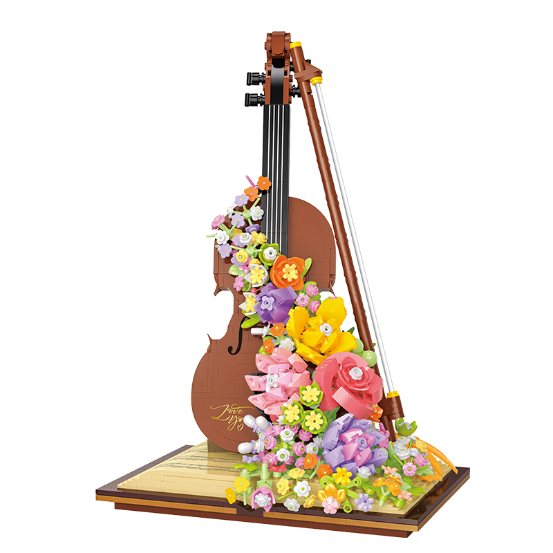 DIY Decorations Violin&Piano Flowers Small Particle Building Blocks Models Assembly Toys Valentine's Day: Brown