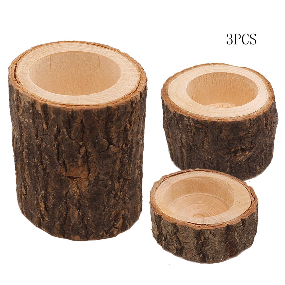 3pcs/pack 2.5cm Rustic Wedding Centerpieces Wood Candlestick for Wedding Table Decoration Natural Wood Candle Holder Stand: 4