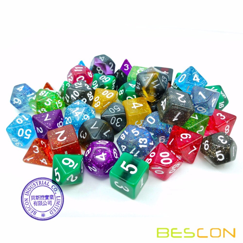 Bescon 120 Pcs Schat Set, Willekeurig Gemengde Rpg Dobbelstenen Pack Van 120; polyhedrale Dobbelstenen Mix Van Rainbow Glitter,Gem,Swirly, Steen Stijlen