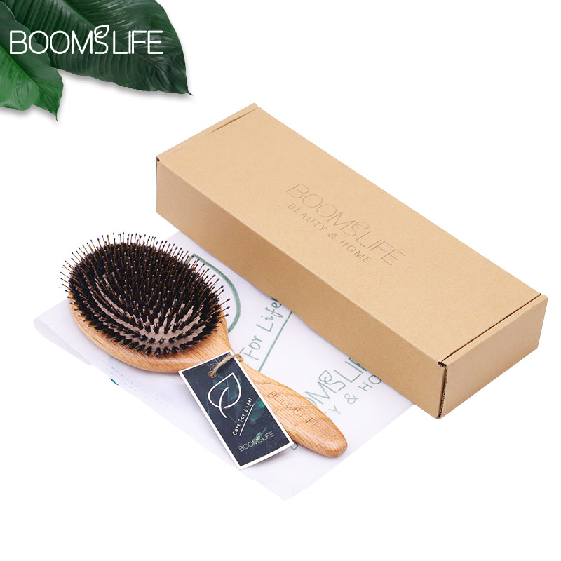 Cepillo de pelo con cerdas de jabalí, peines de madera para mujer, cepillo para masaje del cuero cabelludo, cepillo para desenredar el cabello, cepillo de pelo de madera de roble, peine de peluquero para el cabello