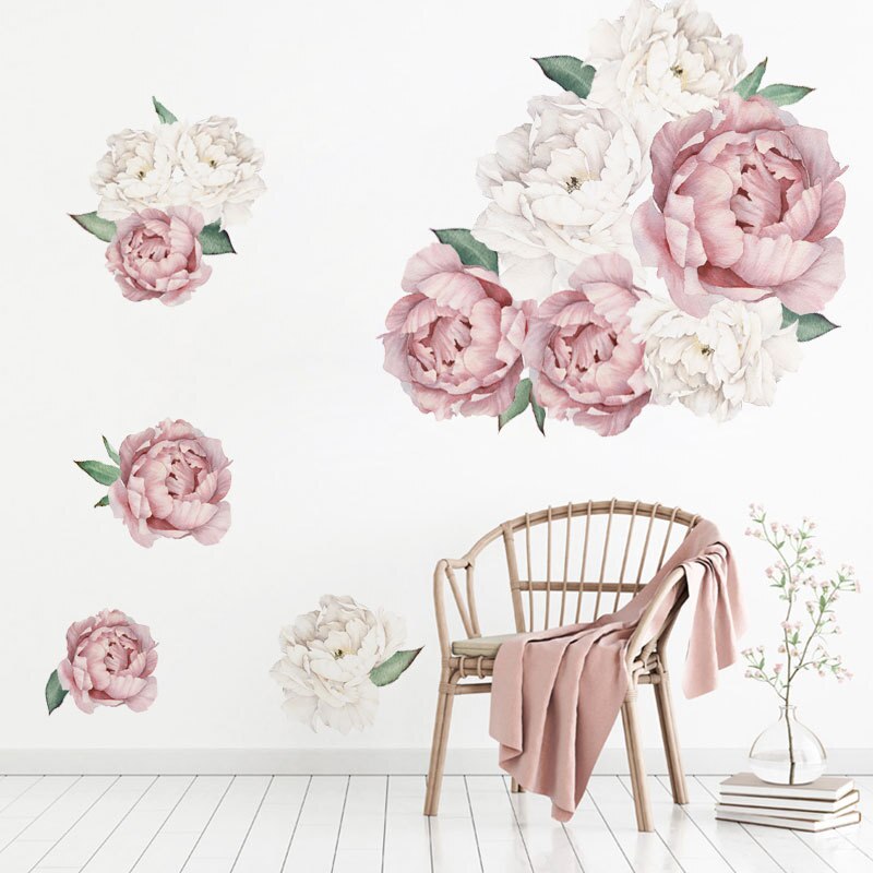 Rosa blommor väggdekaler för barnrum akvarell blomma vinyl tapet av flickor 3d barnkammare rum heminredning pvc dekaler: Fx64093