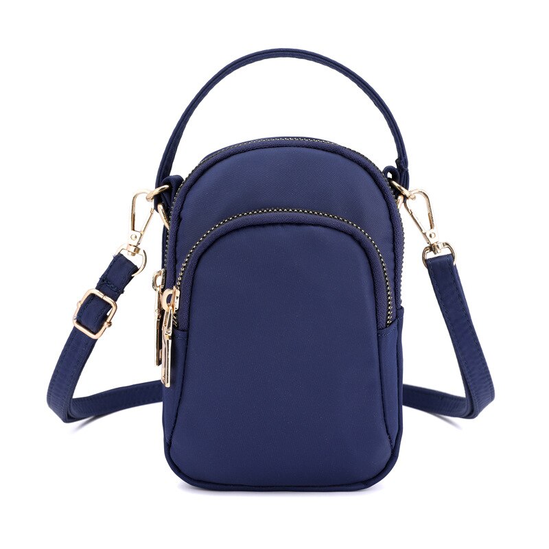 Femmes Mini sac à bandoulière sac à main messager Vintage léger Nylon sac à main solide fermeture éclair étanche rabat sac à bandoulière: Bleu profond