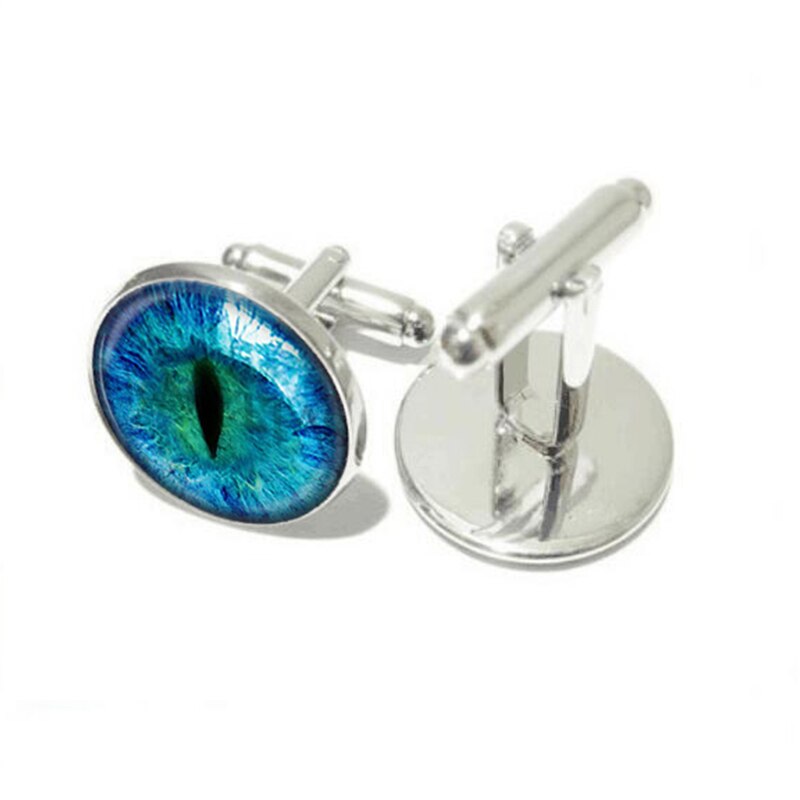 Blue Dragon Eye Manchetknopen Evil Eye Manchetknoop Verzilverd Glas Foto Manchetten Voor Mannen Handcraft Manchet