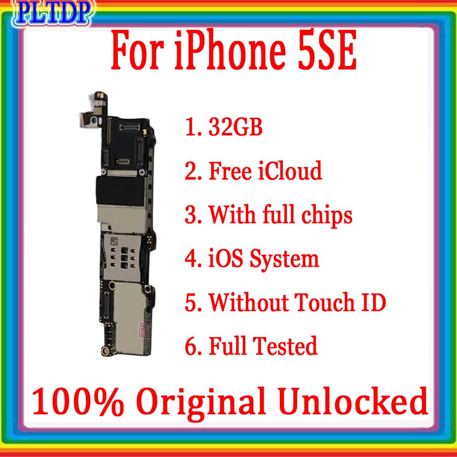 Gratis Icloud Voor Iphone 4 4S 5 5c 5S 5se Moederbord, 100% Originele Ontgrendeld Voor Iphone 5S 5SE Geen Touch Id Logic Board Getest: For 5SE-32GB