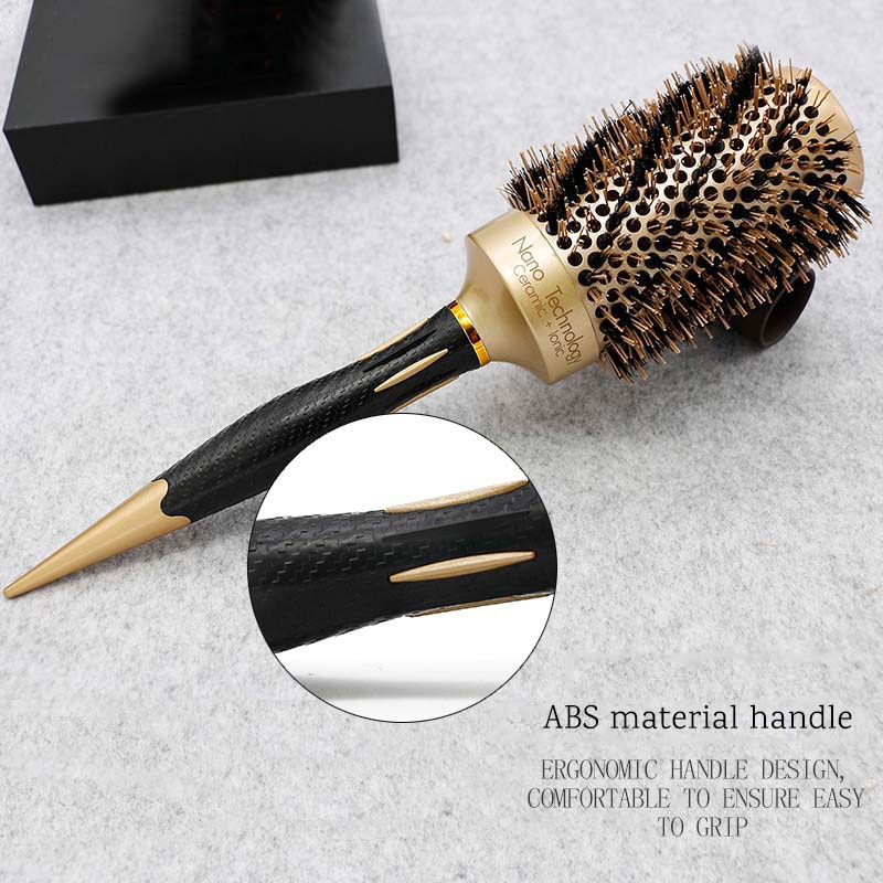 4 Sizes Handle Gold Hair Round Ceramic Brush Boar Bristle Hairdressing Thermal Brush For Hair Curling Aluminum Barrel Comb