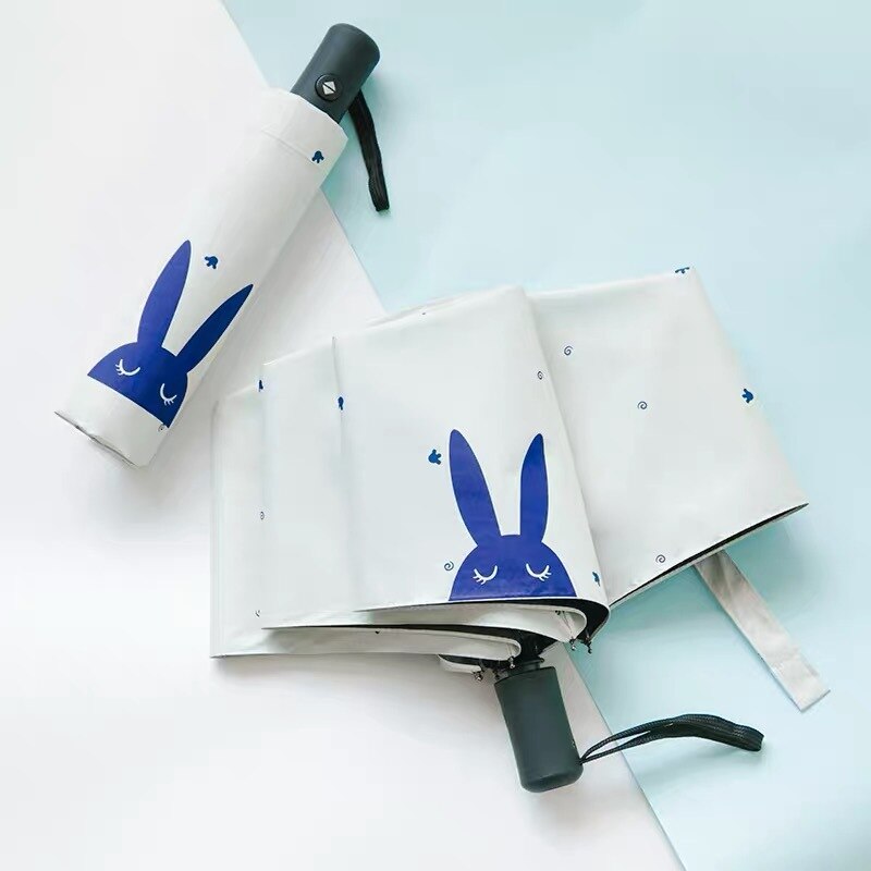 Fully Automatic Rain Umbrella Rain Or Shine Dual Purpose Men and Women Folding Sun-resistant UV-Protection Parasol Advertisement: Fully Automatic Rabbit Beige White